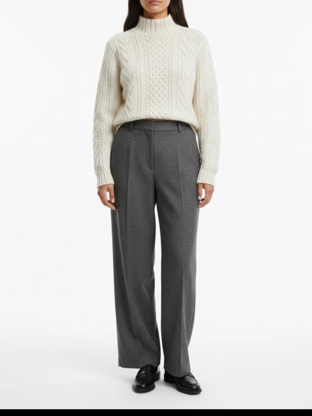 Ralph Lauren HAND KNIT 100% WOOL IVORY CABLE TUNIC CHUNKY SWEATER M